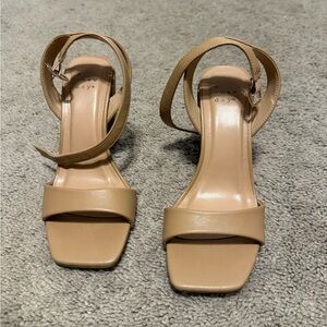 a new day Tan Square-Toe Ankle-Strap Block Heel Sandals